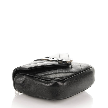 Saint Laurent Sheepskin Matelasse Chevron Monogram Mini College Bag Black 4 of 7