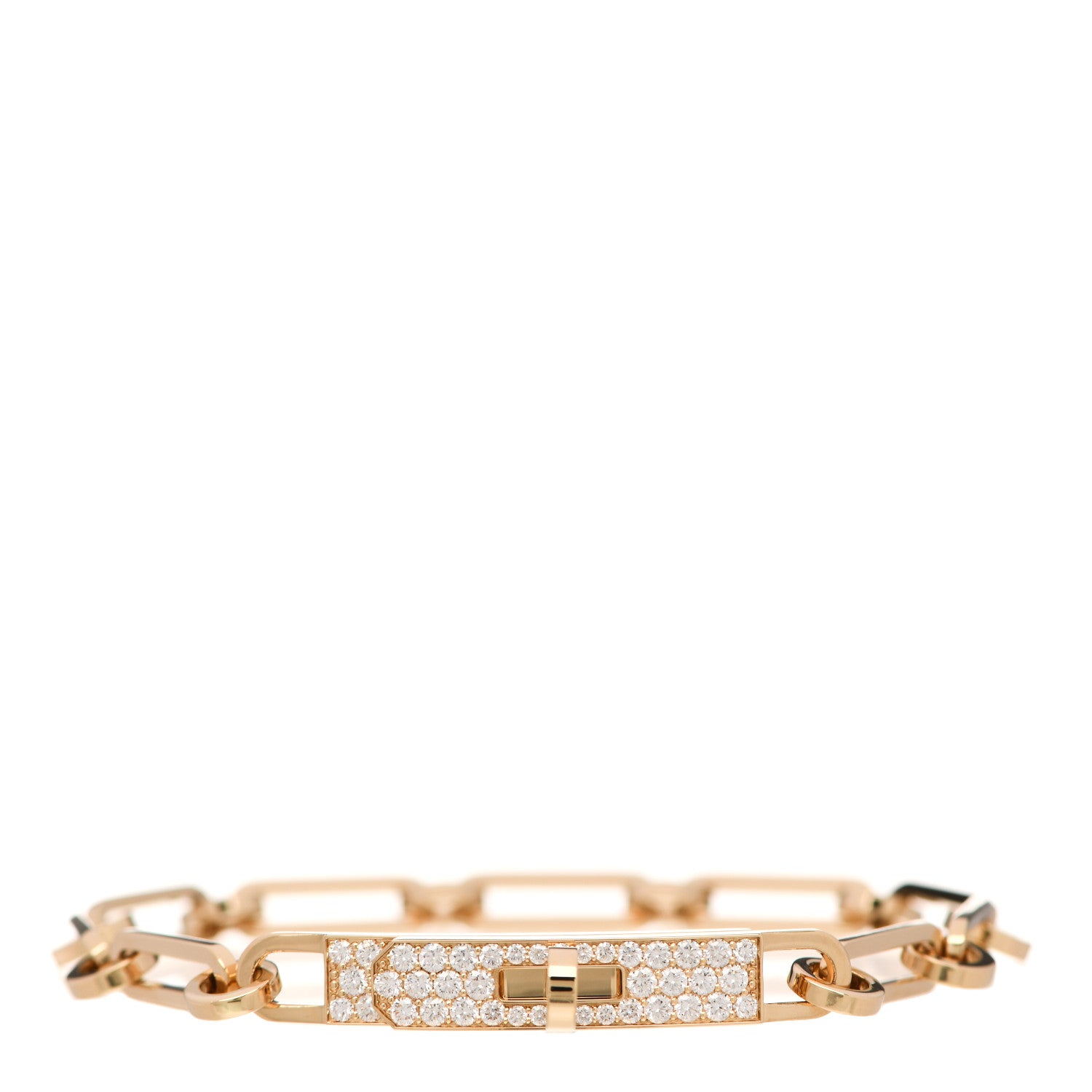 Hermes 18K Yellow Gold Diamond Pave PM Kelly Chaine Bracelet ST 1 of 5