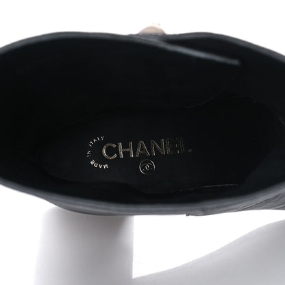 Chanel Calfskin Patent Pearl Cap Toe Boots 42 Black 7 of 9