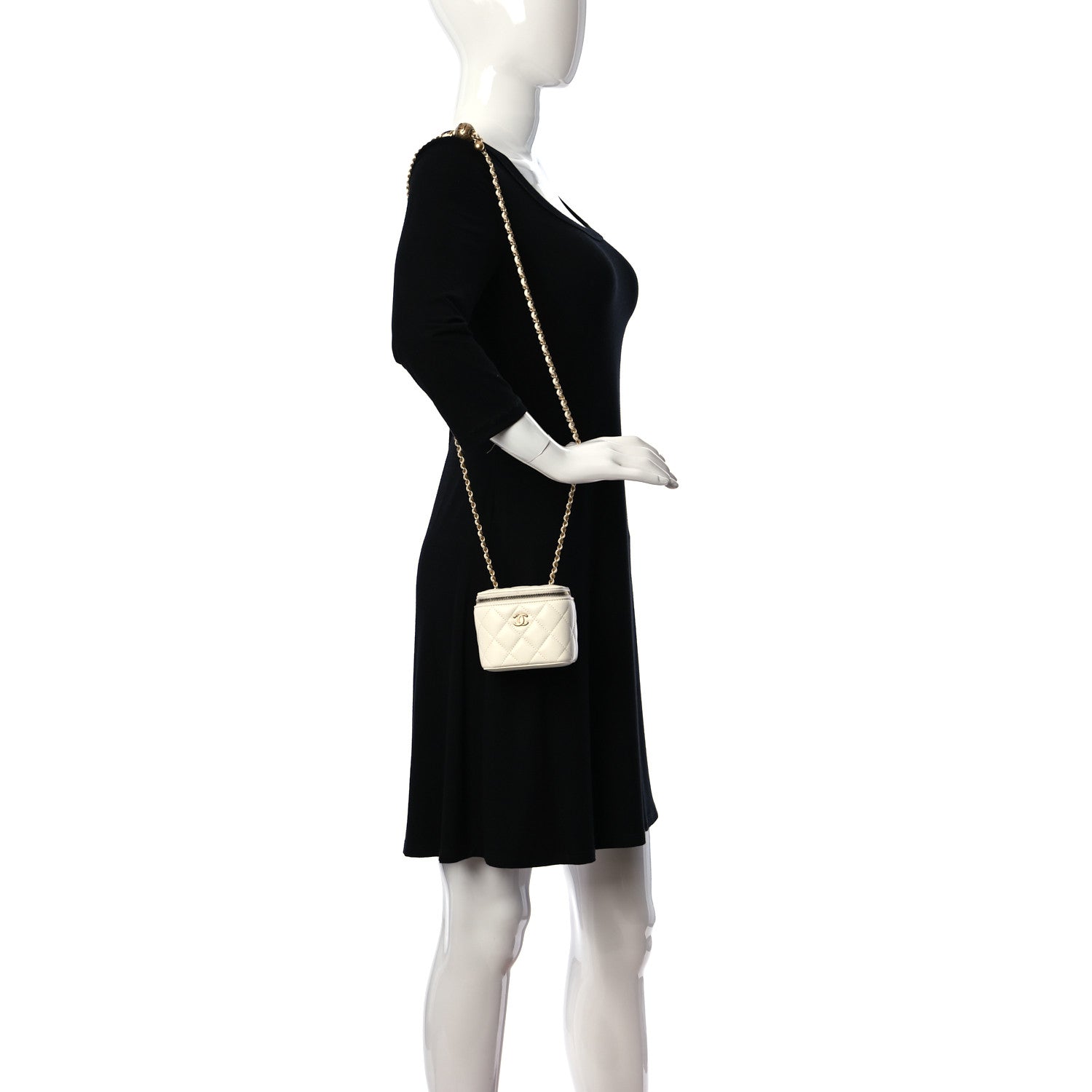 Chanel Lambskin Quilted Mini Camellia Bow Vanity Case With Chain White 2 of 9