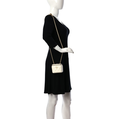 Chanel Lambskin Quilted Mini Camellia Bow Vanity Case With Chain White 2 of 9