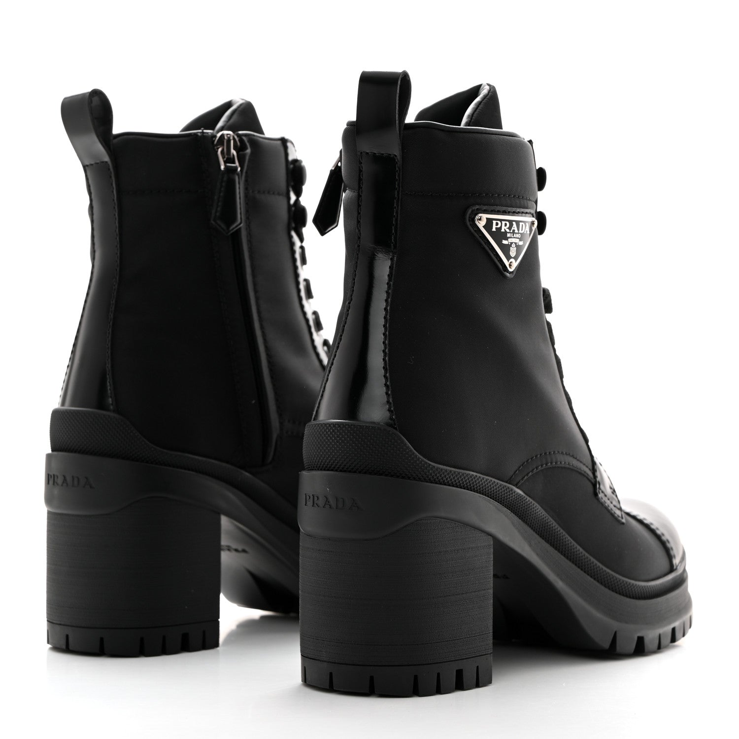 Prada Spazzolato Re-Nylon Metal Triangle Logo Lace Up 55mm Ankle Boots 37 Black 4 of 8