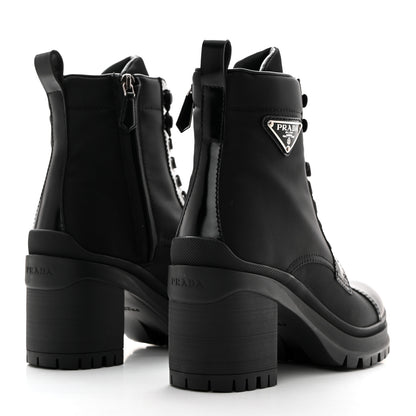 Prada Spazzolato Re-Nylon Metal Triangle Logo Lace Up 55mm Ankle Boots 37 Black 4 of 8