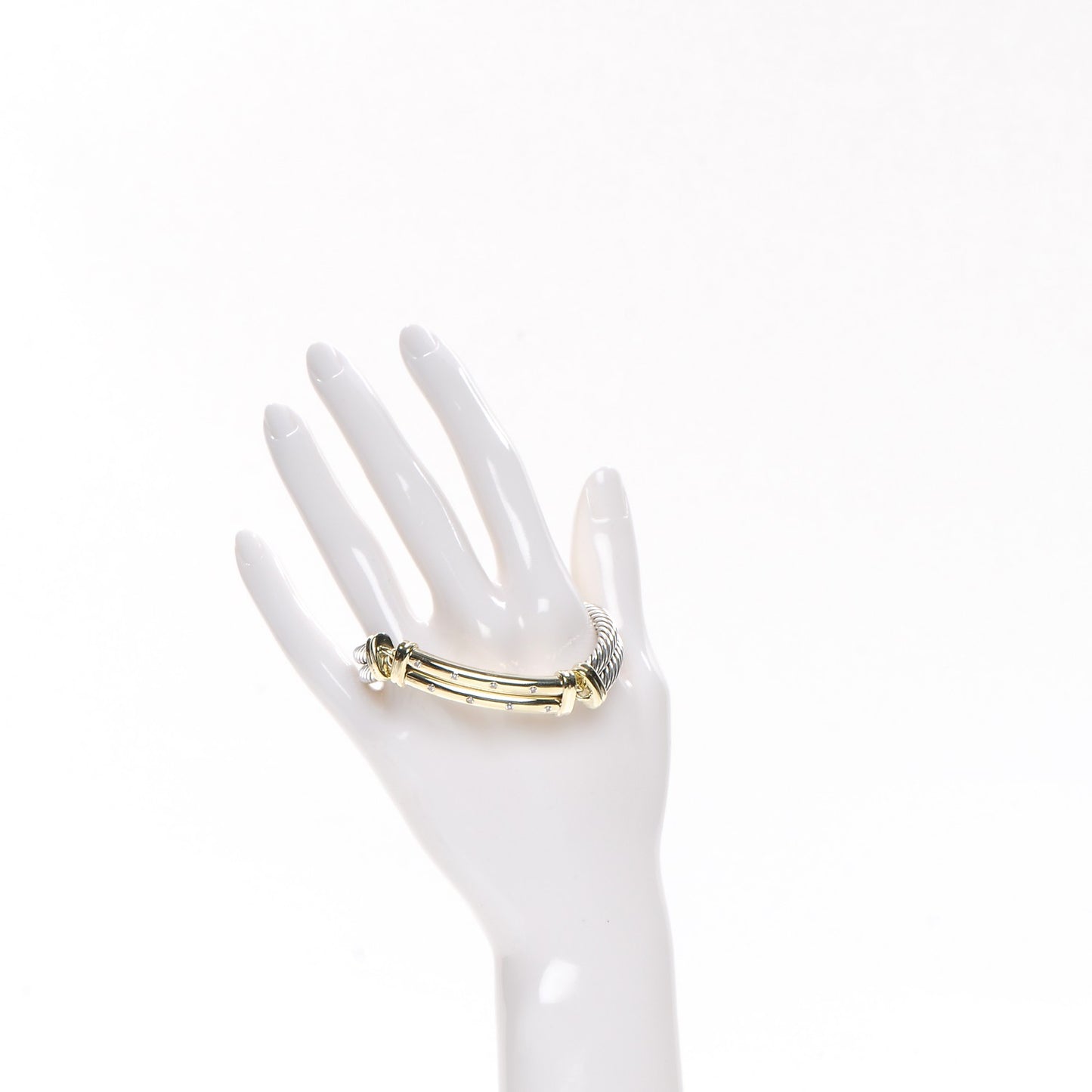 Sterling Silver 14K Yellow Gold Diamond 10mm Metro Double Cable Bracelet