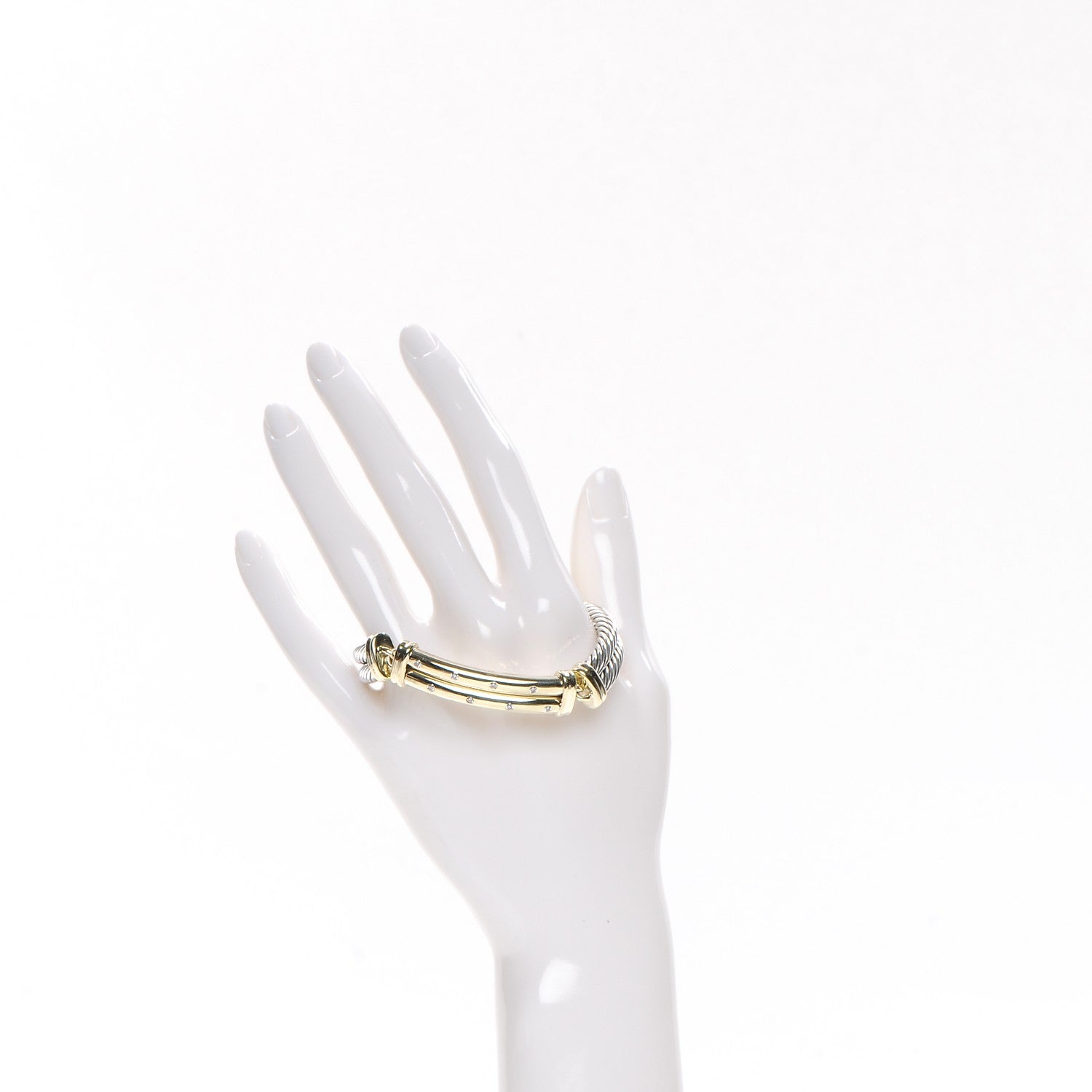 David Yurman Sterling Silver 14K Yellow Gold Diamond 10mm Metro Double Cable Bracelet 2 of 7