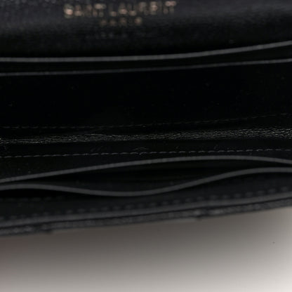 Saint Laurent Grain De Poudre Matelasse Chevron Small Monochome Monogram Envelope Wallet Black 6 of 7