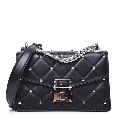 Miu Miu Pattina Nappa Crystal Studded Borchie Flap Bag Black 1 of 14