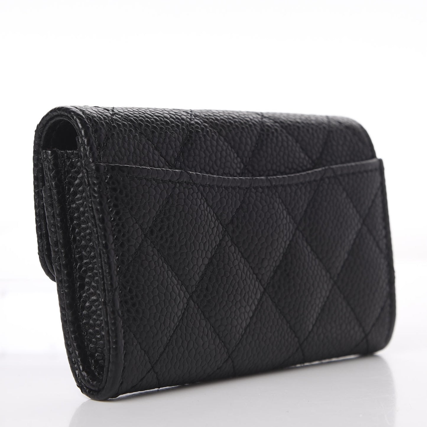 Caviar Quilted Flap Card Holder Wallet Black