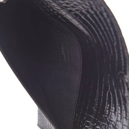 Saint Laurent Calfskin Crocodile Embossed Uptown Monogram Clutch Black 6 of 8