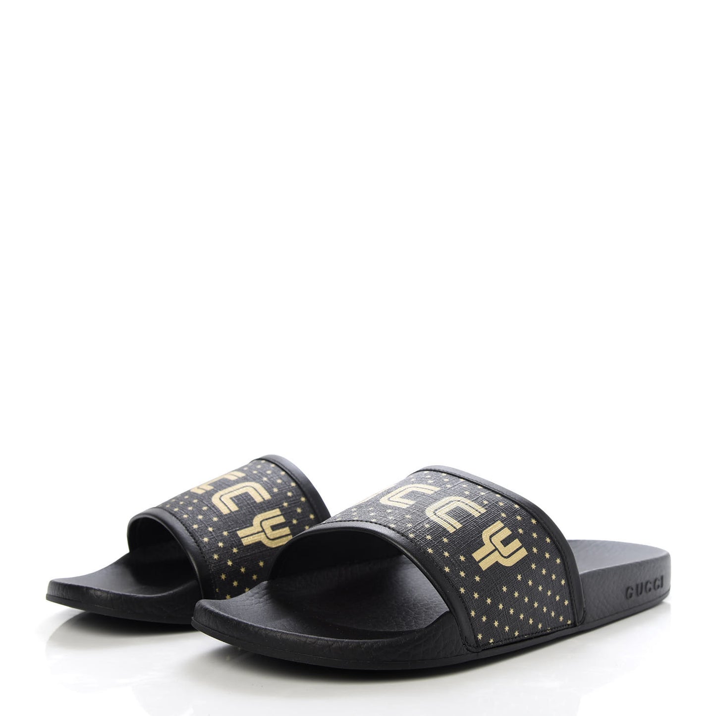 X SEGA Supreme Canvas GUCCY Stars Womens Slide Sandals 39 Black Gold