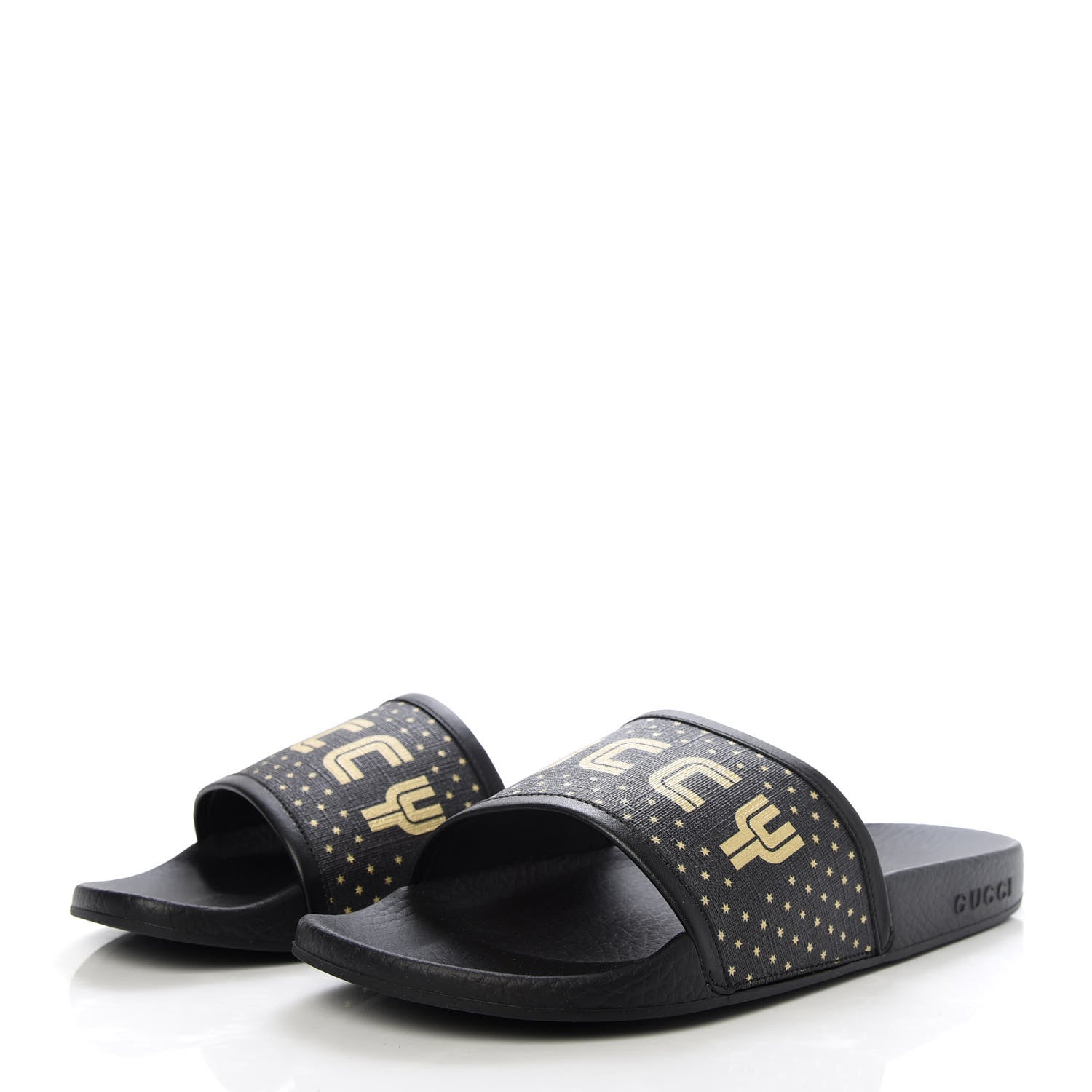 Gucci X SEGA Supreme Canvas GUCCY Stars Womens Slide Sandals 39 Black Gold 3 of 8