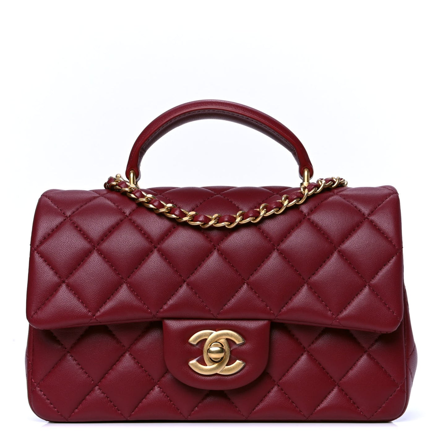 Lambskin Quilted Mini Top Handle Rectangular Flap Burgundy