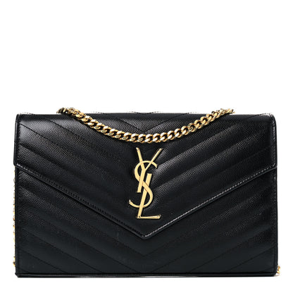 Saint Laurent Grain De Poudre Matelasse Chevron Monogram Chain Wallet Black 1 of 23