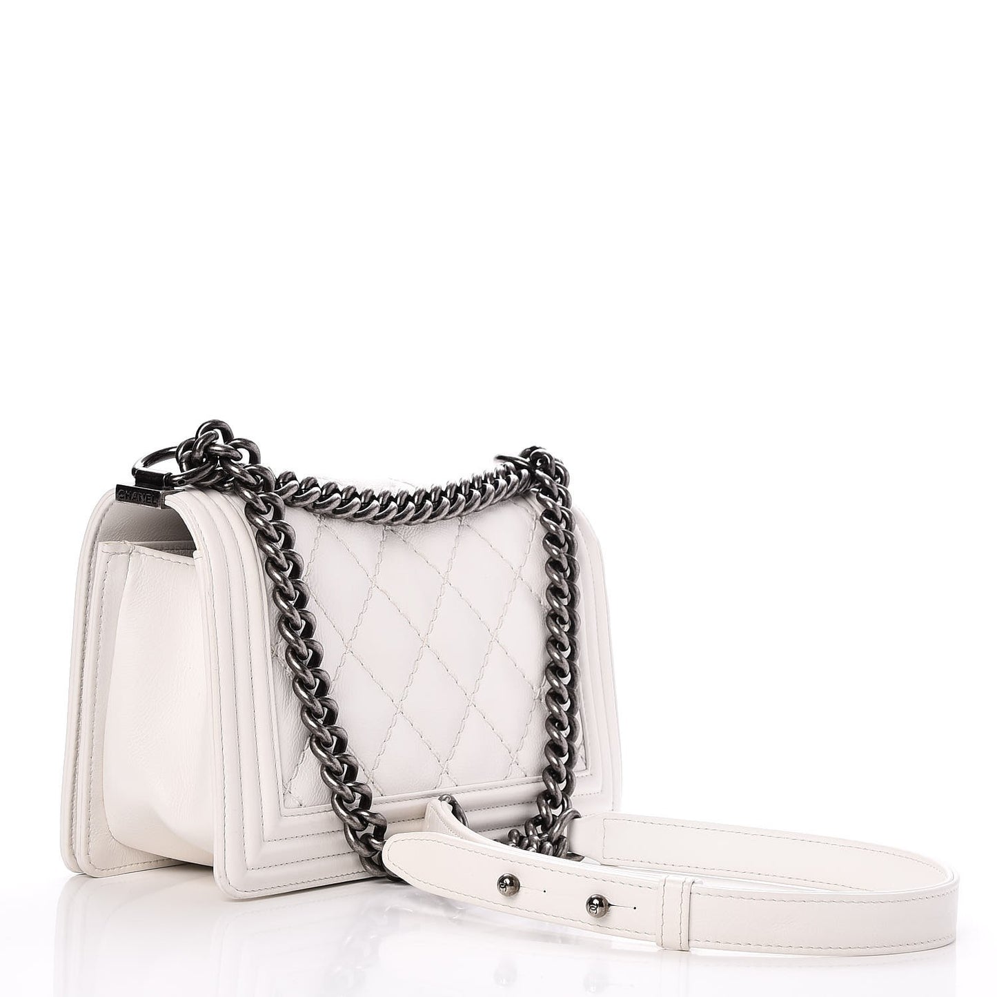 Calfskin Double Stitch Medium Boy Flap White