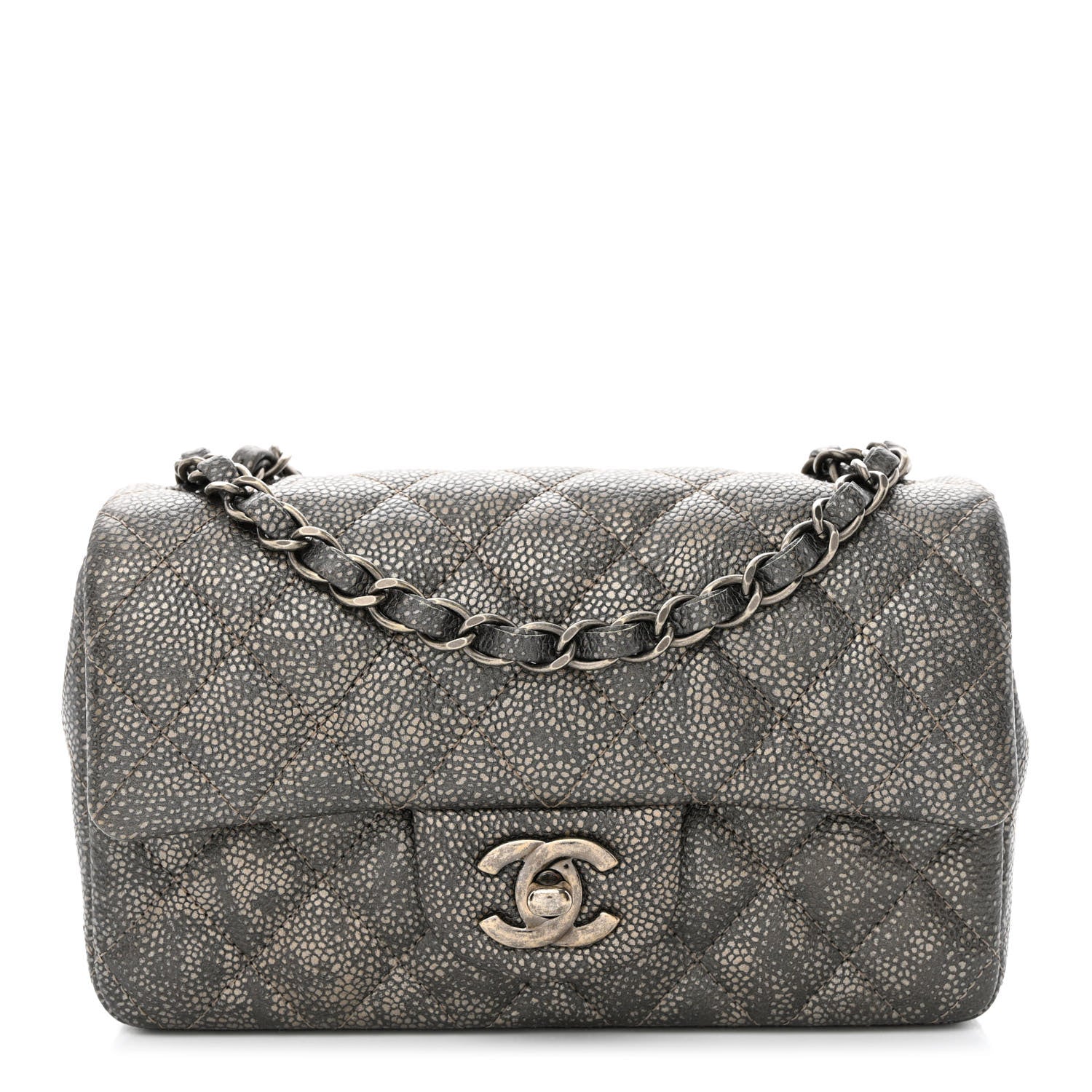 Chanel Metallic Caviar Quilted Mini Rectangular Flap Dark Silver 1 of 10