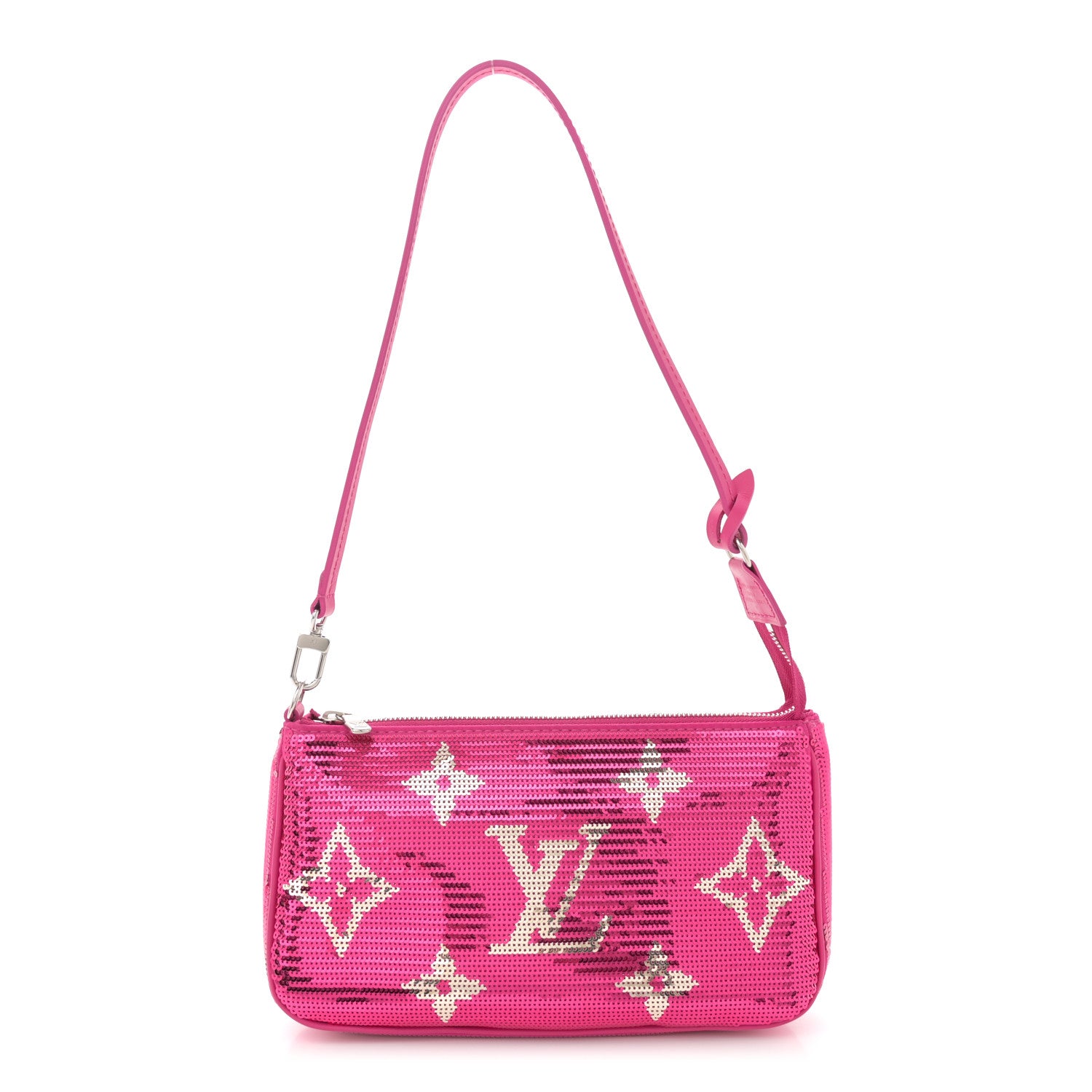 Louis Vuitton Satin Sequin Monogram Giant Pochette Accessories Fuchsia 1 of 9