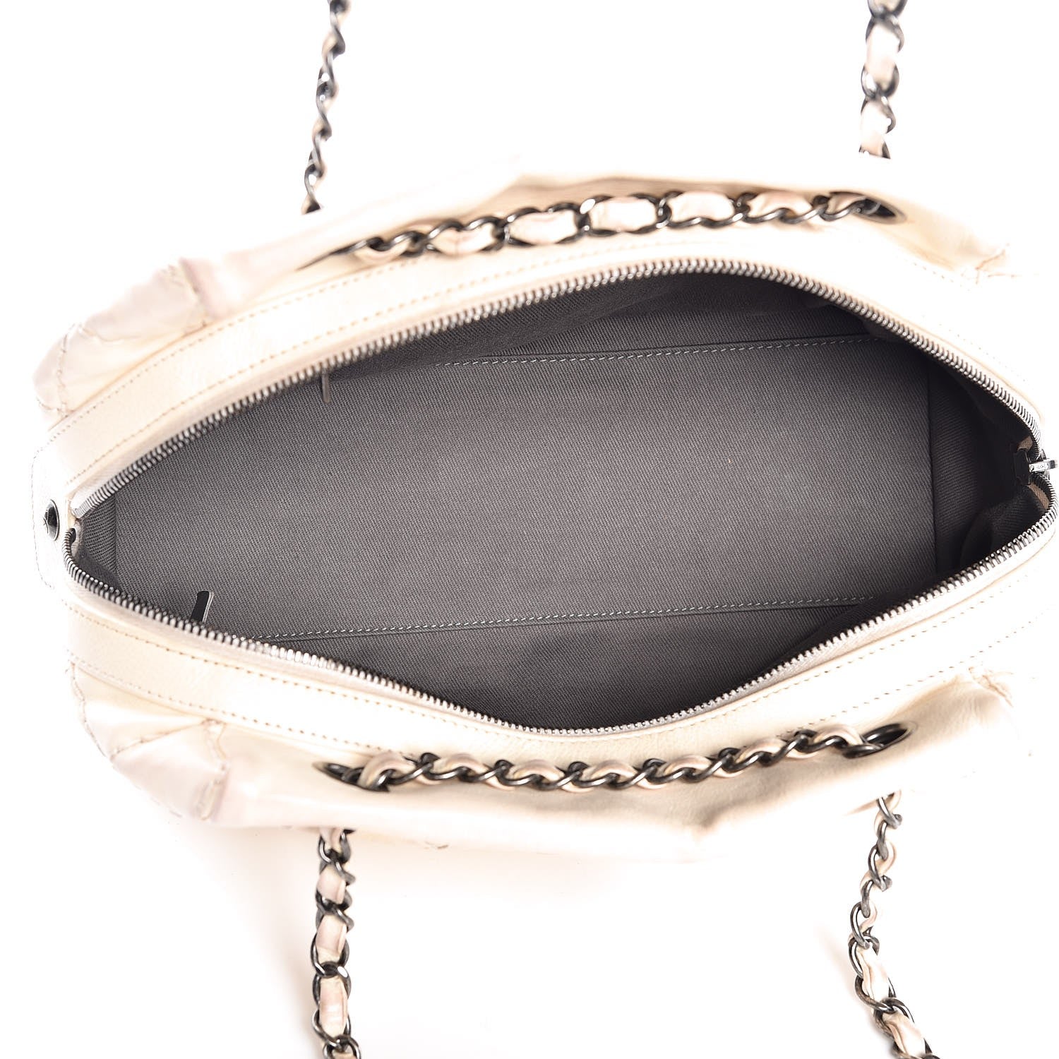 Chanel Calfskin Diamond Stitch It Bowling Bag Off White 5 of 19