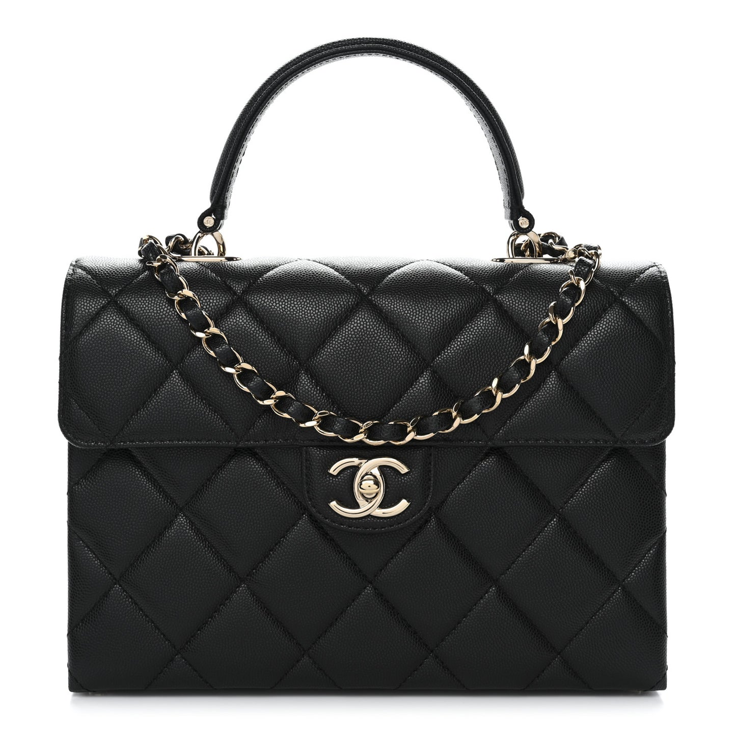 Caviar Quilted Medium Retro Twist Top Handle Flap Black