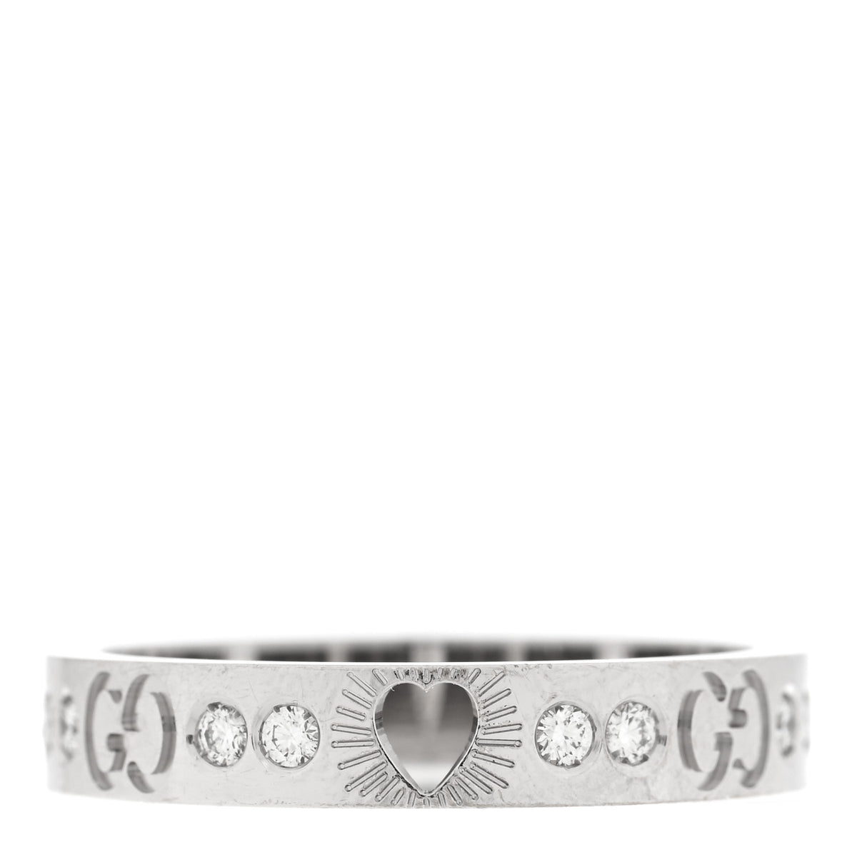 Gucci 18K White Gold Diamond Icon Band Ring 59 8.75 3 of 6
