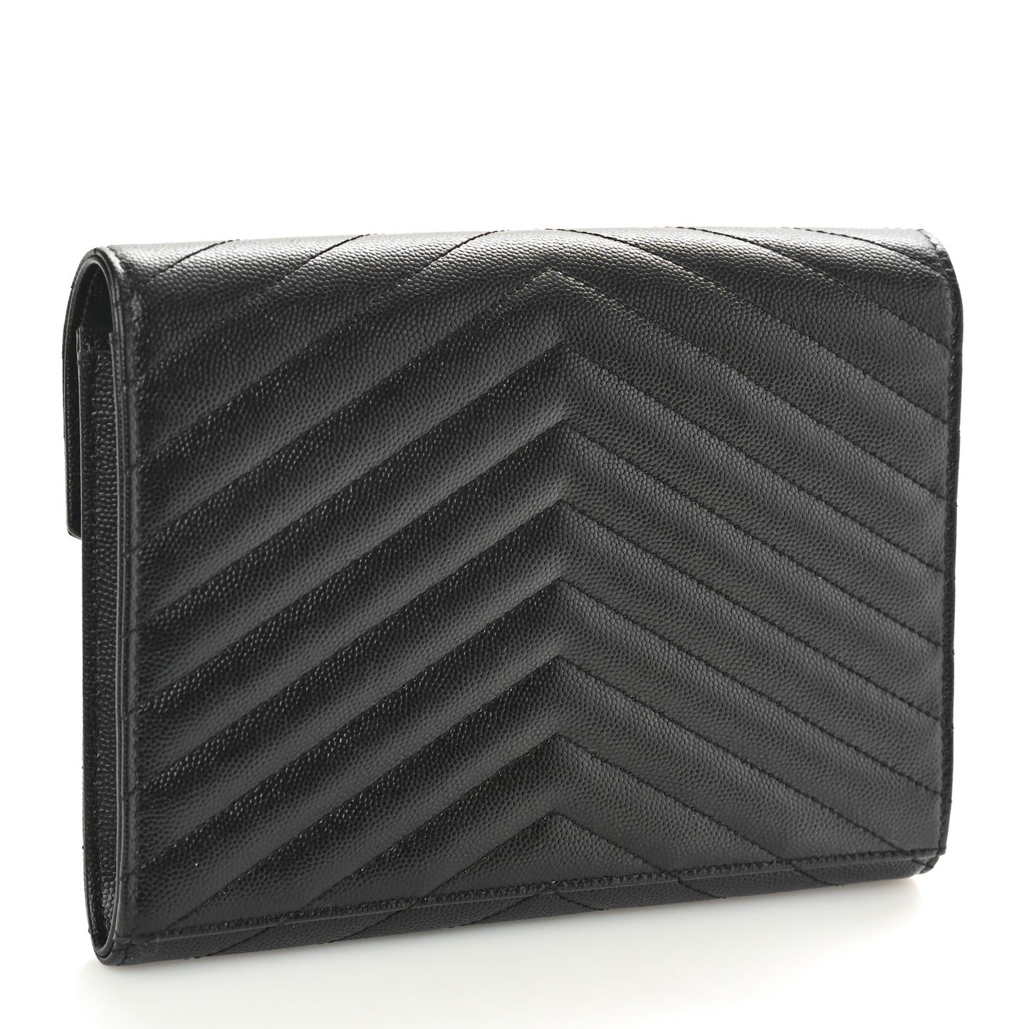 Grain De Poudre Matelasse Chevron Monogram Envelope Clutch Black
