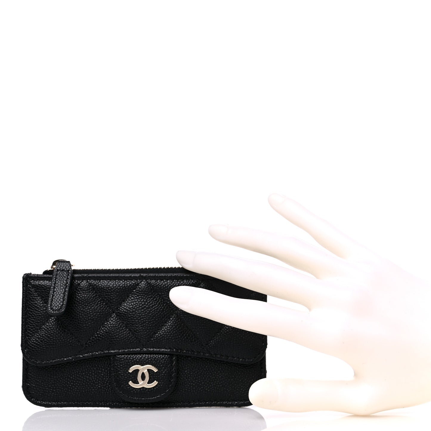 Caviar Quilted Flap Zip Card Holder Black