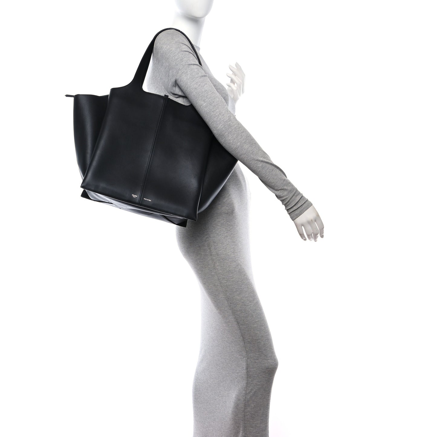 Supple Natural Calfskin Vertical Tri-Fold Bag Black