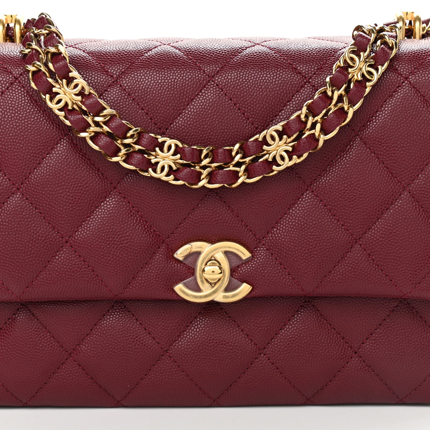 Caviar Quilted Coco First Flap Burgundy