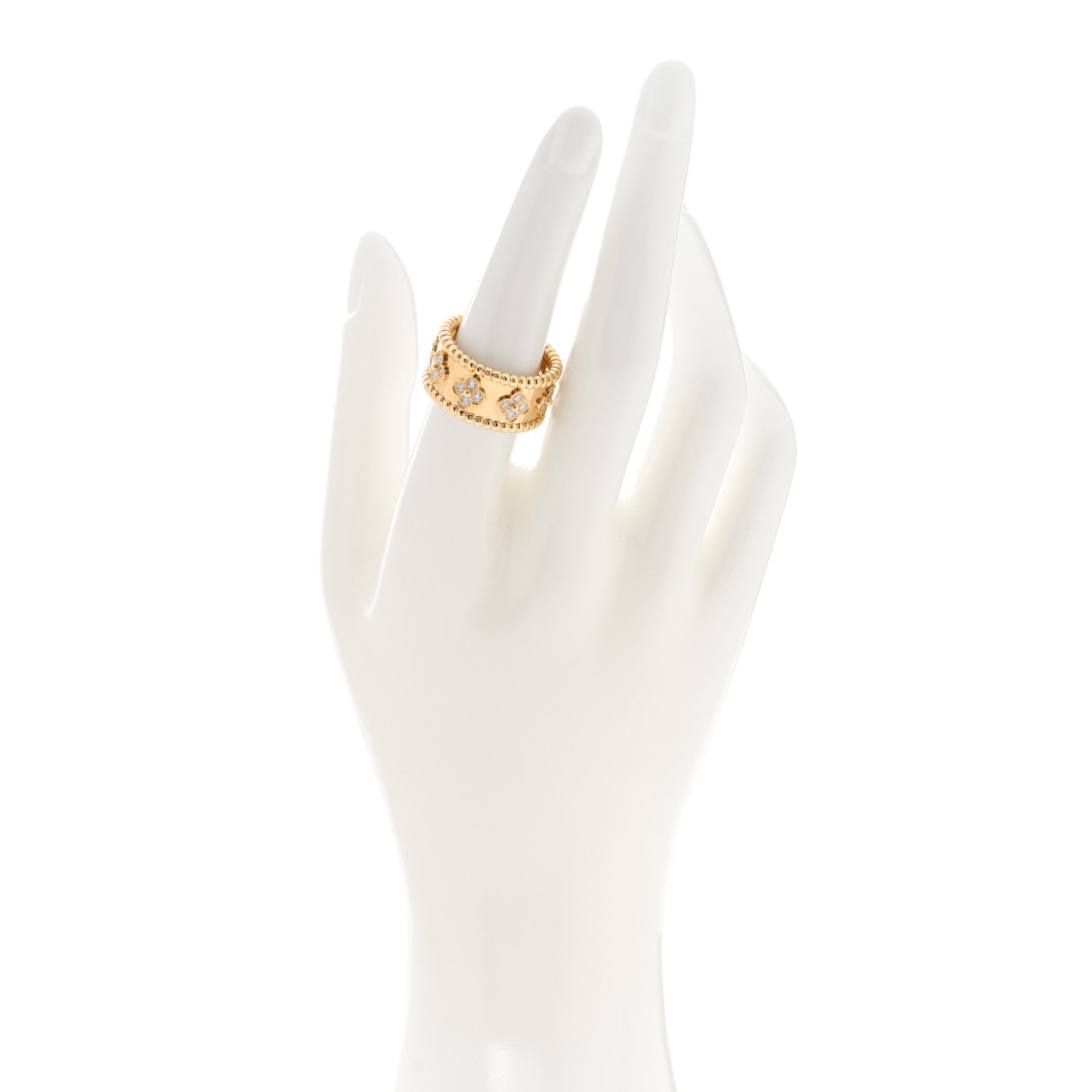Van Cleef & Arpels 18K Yellow Gold Diamond Perlee Clovers Ring 54 7 2 of 5