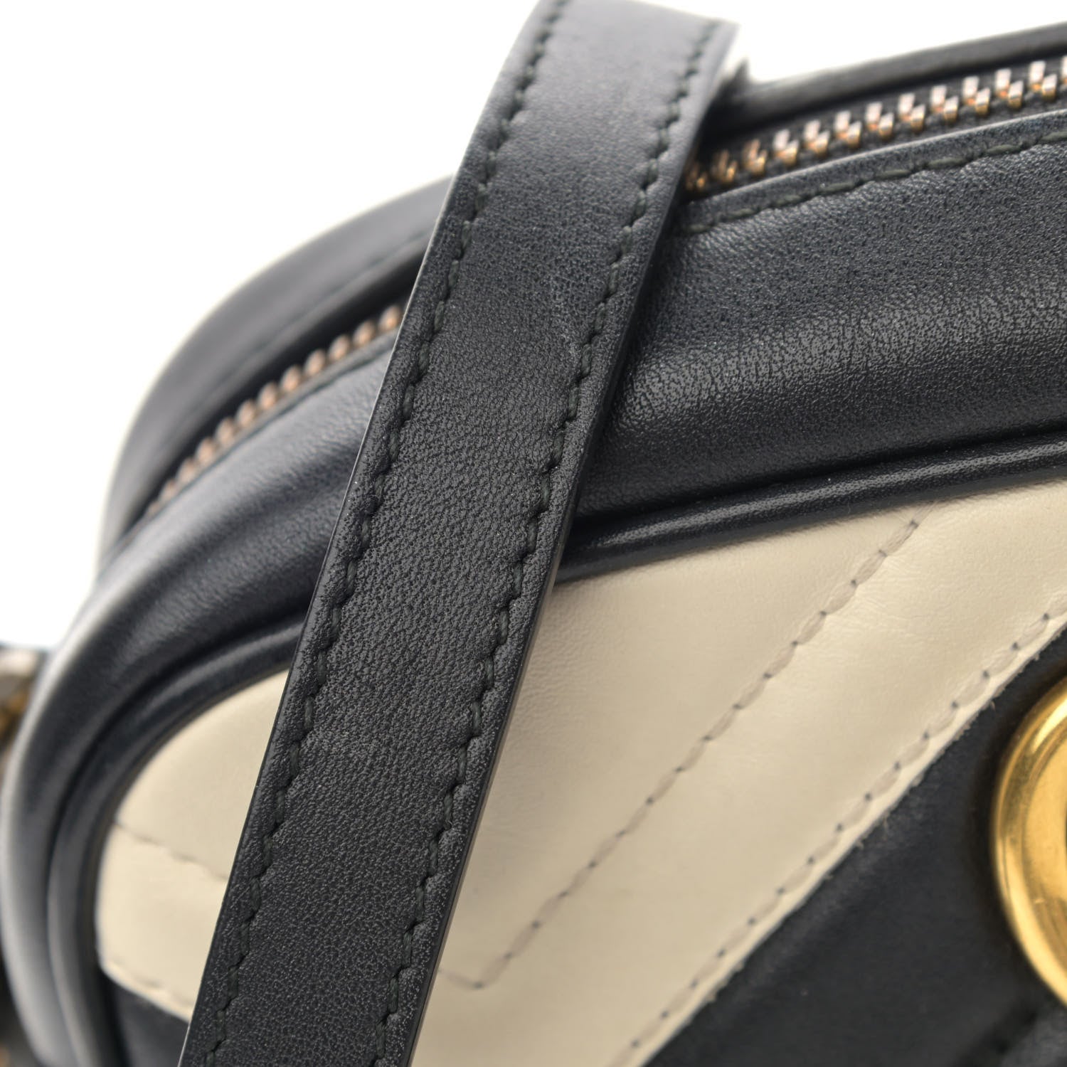 Gucci Calfskin Matelasse Mini GG Marmont Chain Shoulder Bag Black White 14 of 16