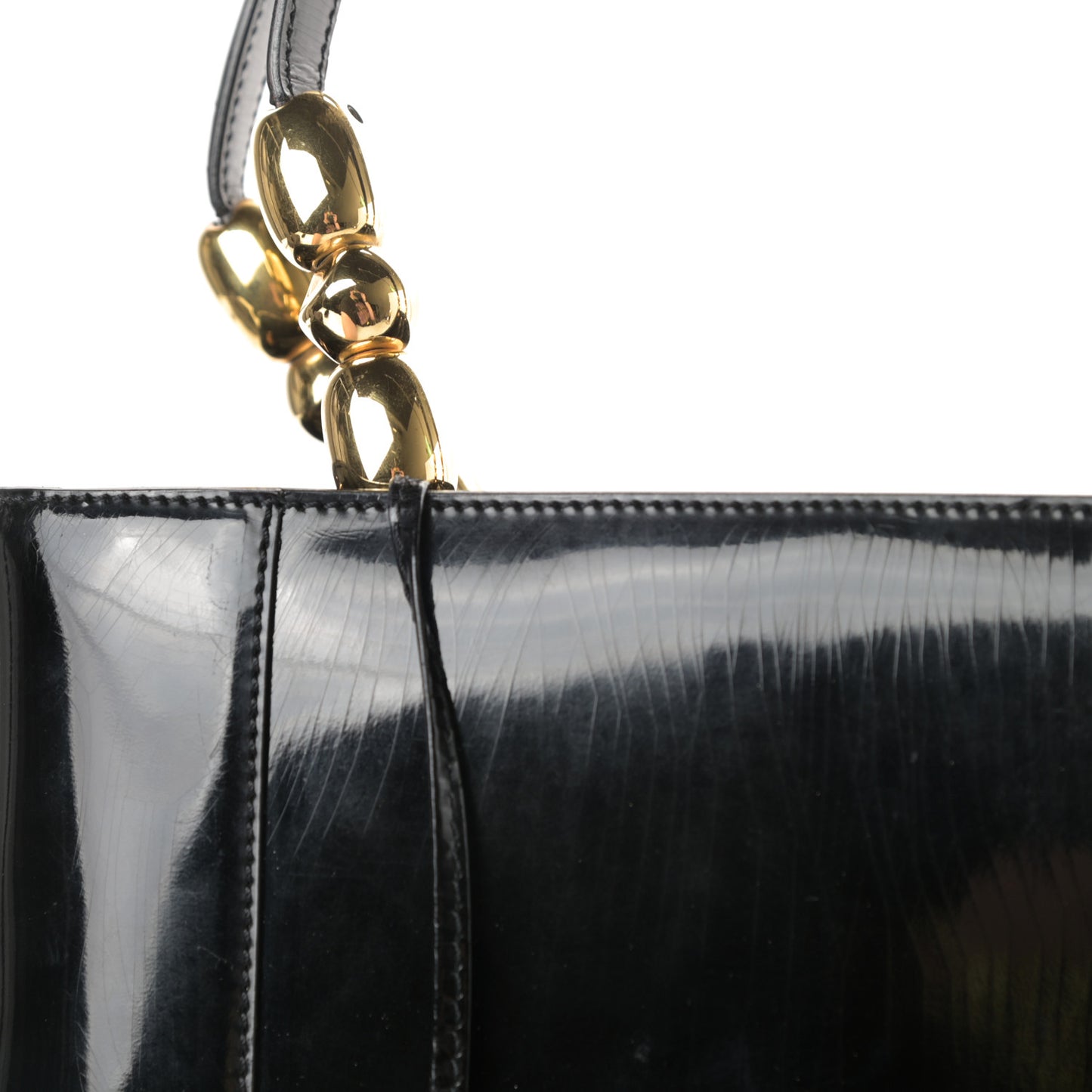 Patent Gold Beaded Malice Tote Black