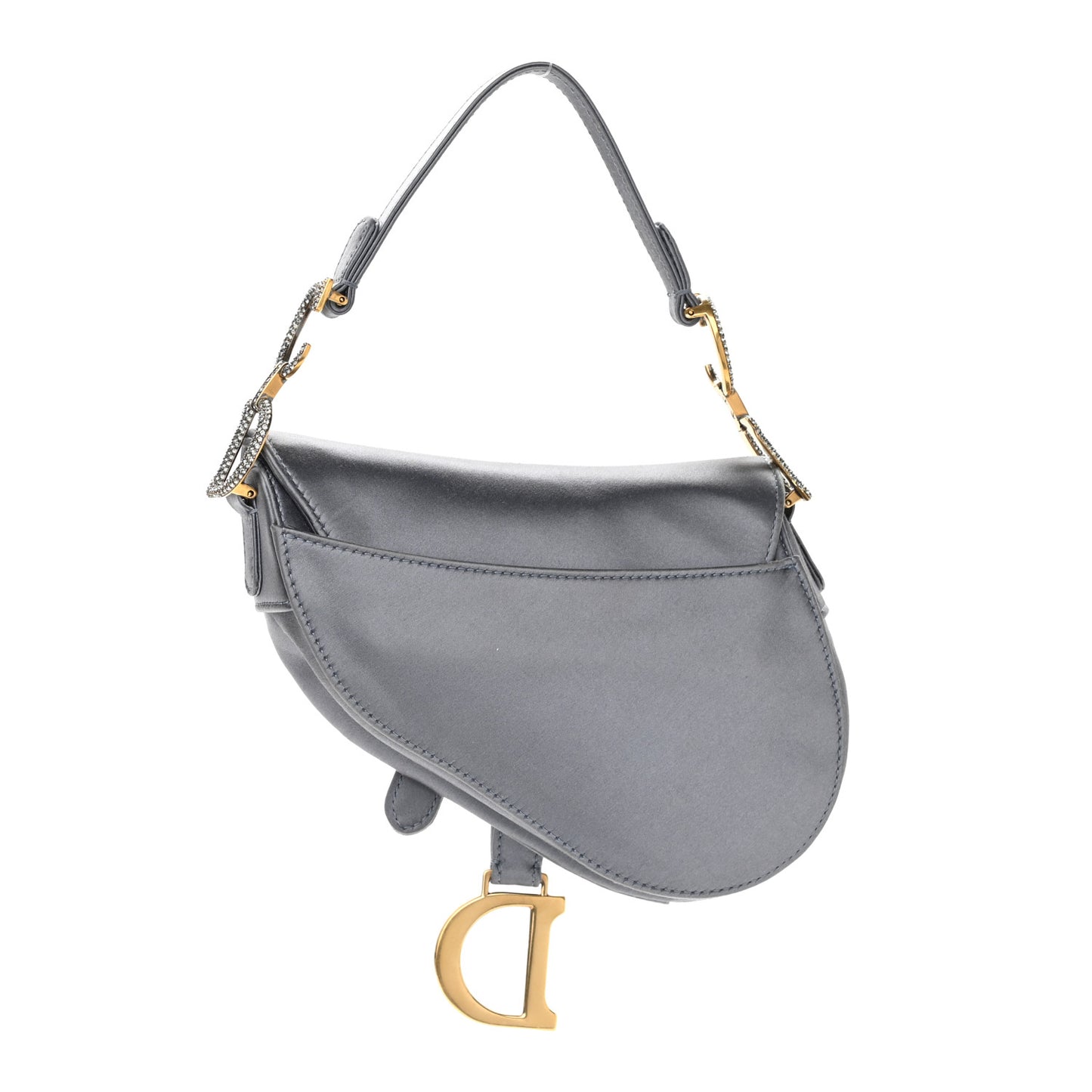 Satin Crystal Mini Saddle Bag Blue Gray