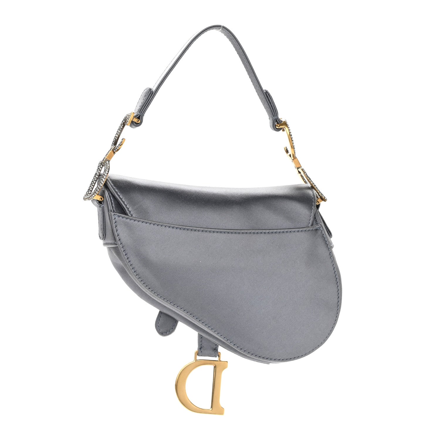 Christian Dior Satin Crystal Mini Saddle Bag Blue Gray 2 of 8