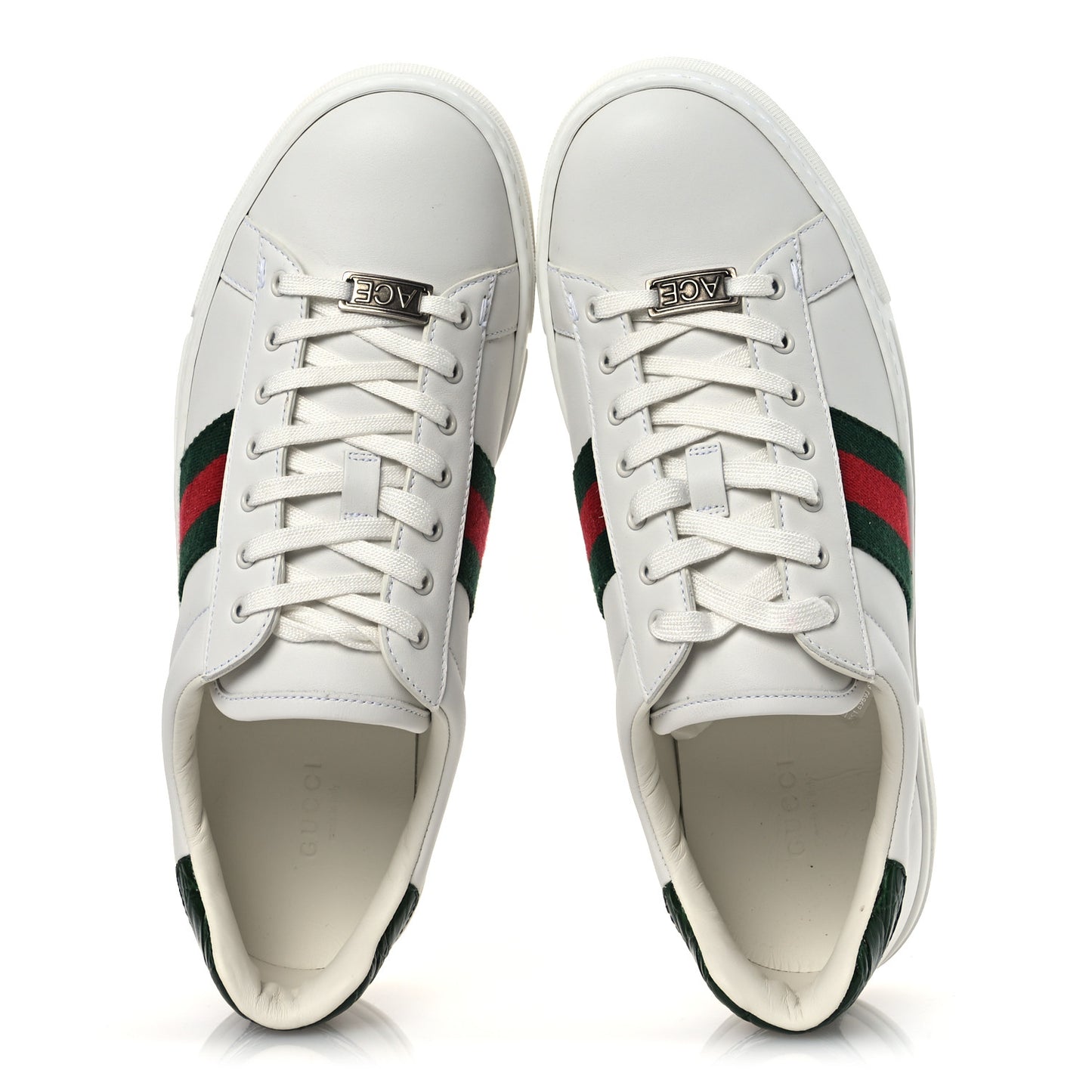 Calfskin Crocodile Web Womens Ace Sneakers 39.5 White Green