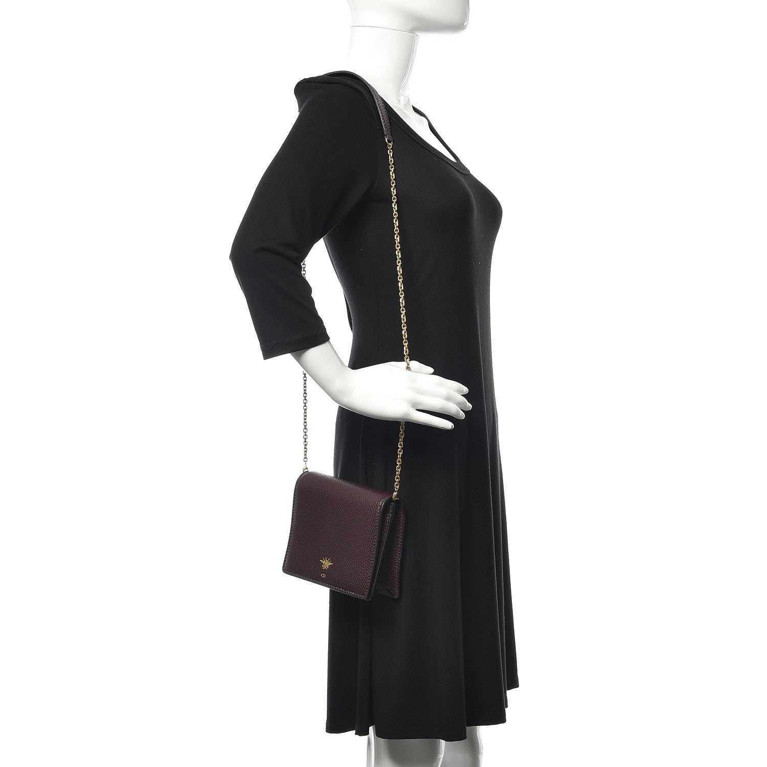 Christian Dior Grained Calfskin D-Bee Crossbody Burgundy 2 of 11
