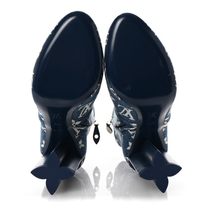 Louis Vuitton Denim Monogram Silhouette Ankle Boots 37.5 Navy Blue 6 of 9