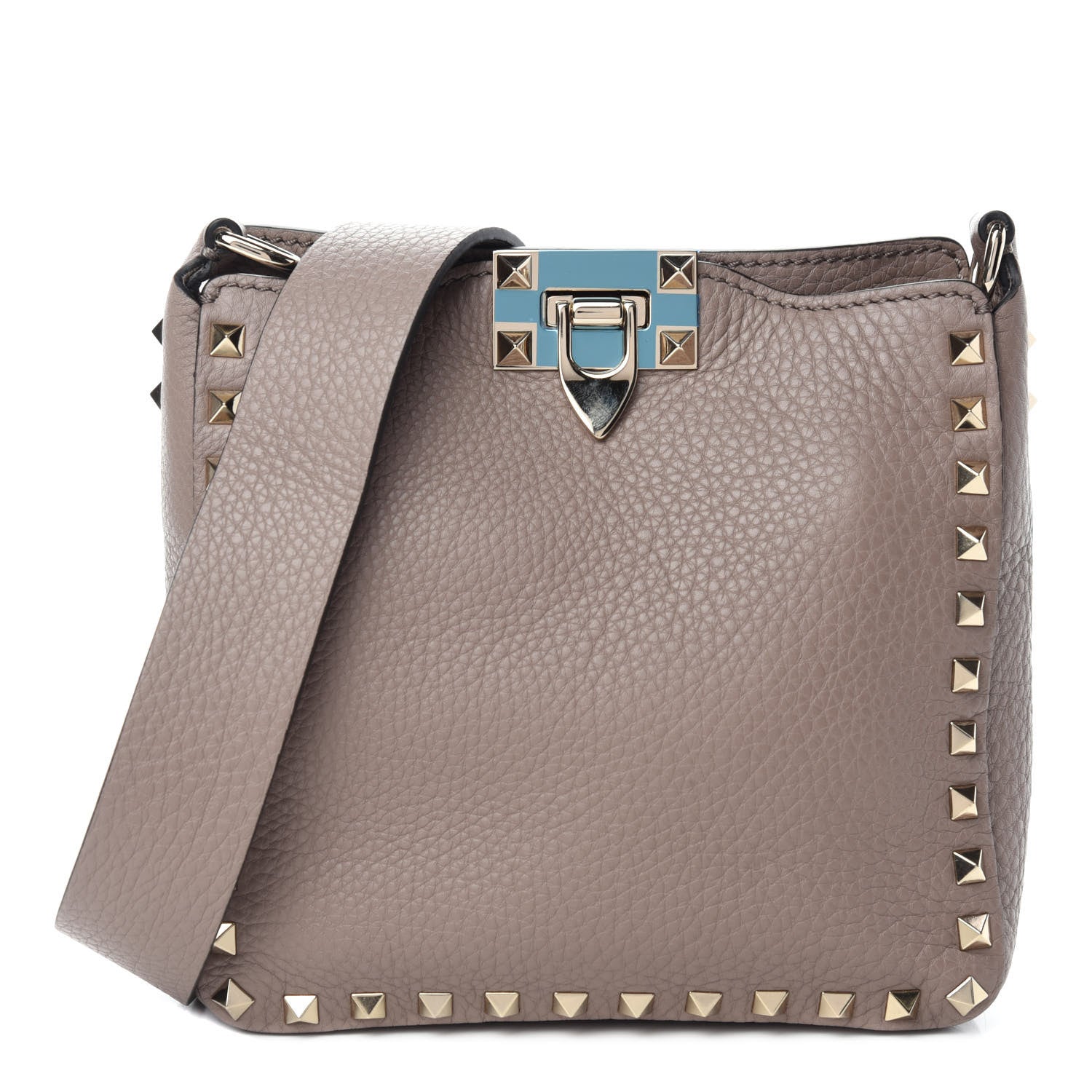 Valentino Garavani Pebbled Calfskin Mini Rockstud Flip-Lock Messenger Bag Poudre 1 of 9