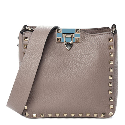 Valentino Garavani Pebbled Calfskin Mini Rockstud Flip-Lock Messenger Bag Poudre 1 of 9
