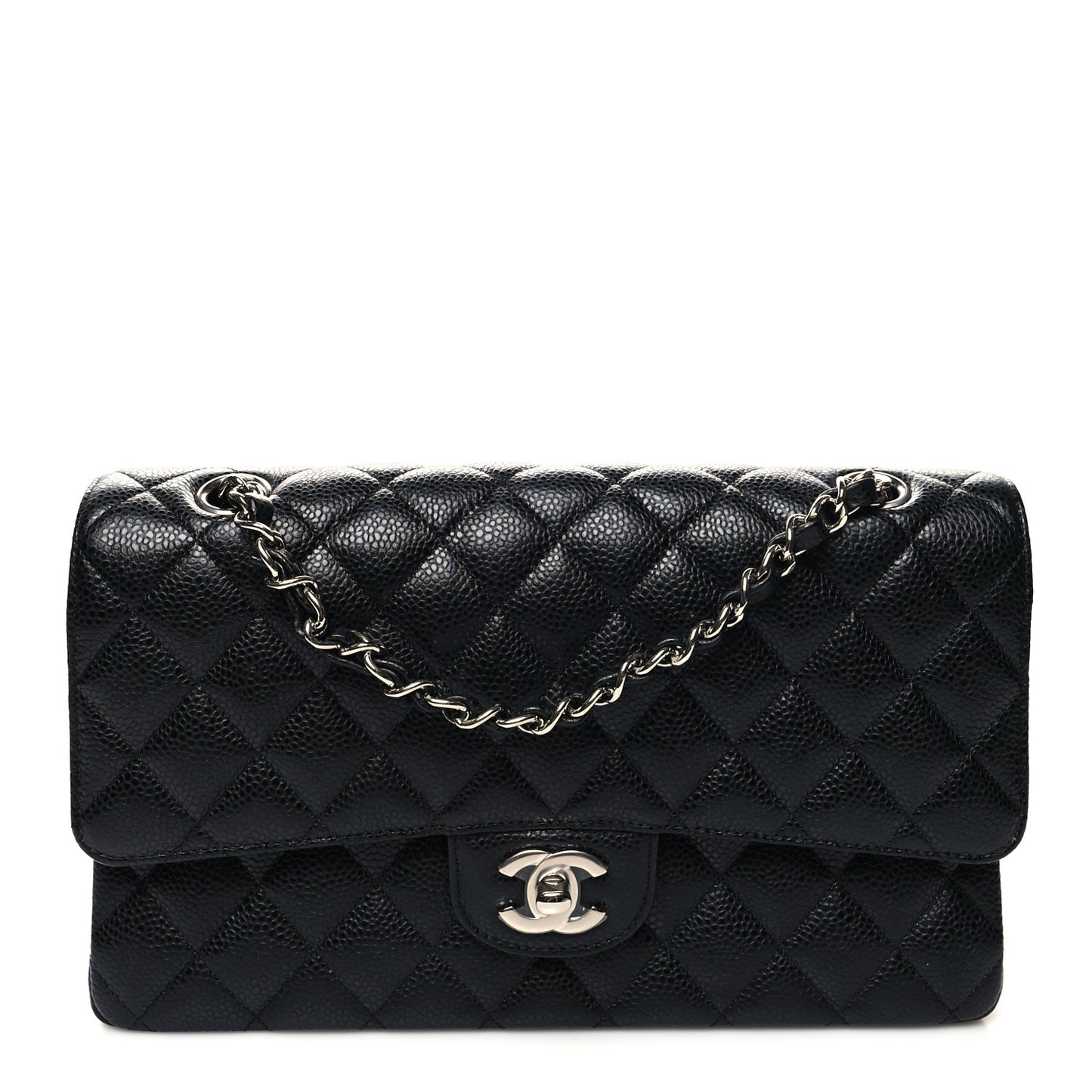 Caviar Quilted Medium Double Flap Black