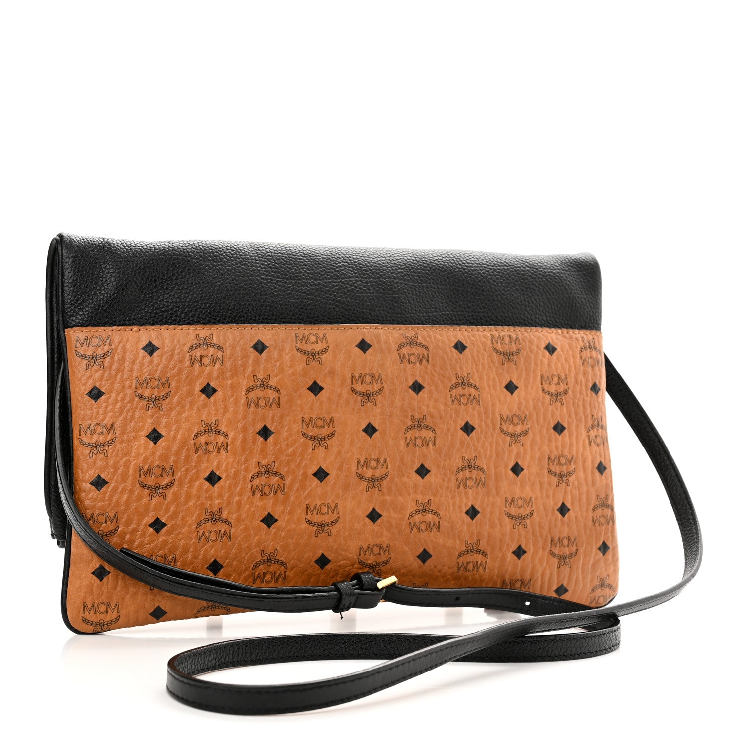 MCM Visetos Corina Foldover Crossbody Bag Cognac Black 3 of 11