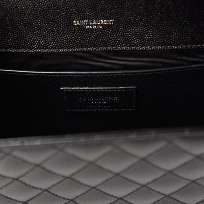 Saint Laurent Grain De Poudre Textured Mixed Matelasse Triquilt Medium Monogram Satchel Black 8 of 10