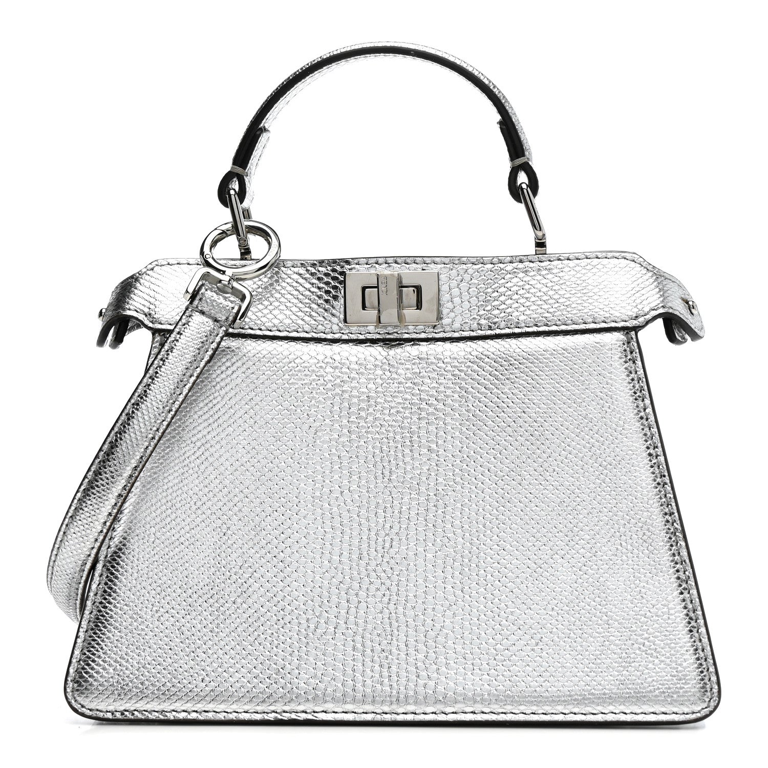 Fendi Metallic Karung Petite Peekaboo I SEE U Satchel Argento