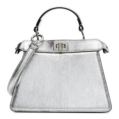 Fendi Metallic Karung Petite Peekaboo I SEE U Satchel Argento 1 of 15