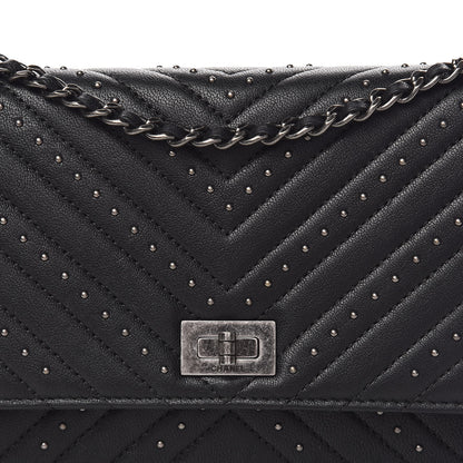 Chanel Sheepskin Chevron Quilted Studded Reissue Wallet On Chain WOC Black 11 of 14