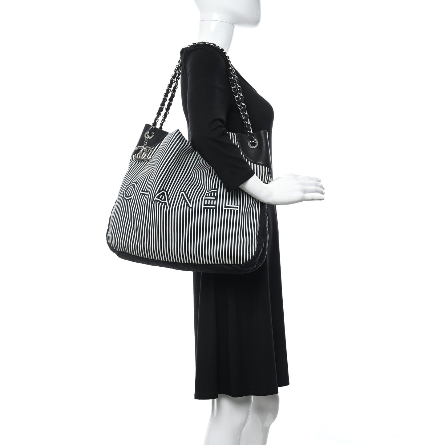 Striped Canvas Logo Tote Black