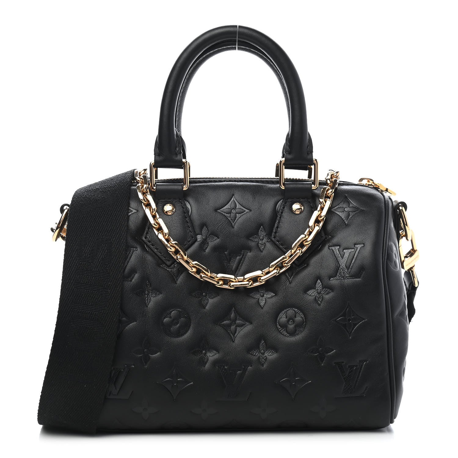Louis Vuitton Lambskin Embossed Monogram Speedy 22 Bandouliere Black 1 of 8