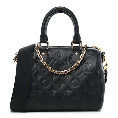Louis Vuitton Lambskin Embossed Monogram Speedy 22 Bandouliere Black 1 of 8