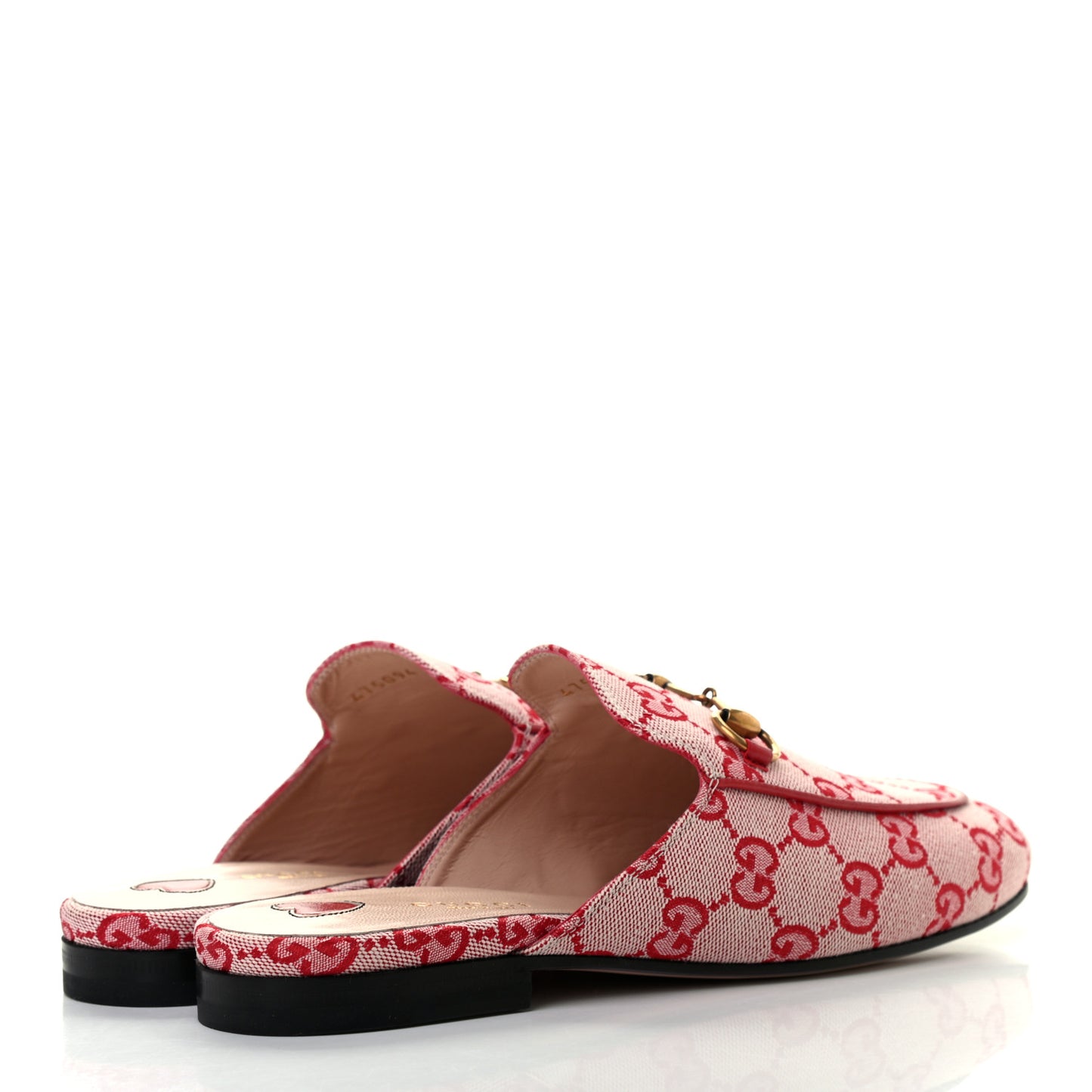Canvas GG Monogram Horsebit Womens Princetown Slippers 36.5 Gardenia Hibiscus Red