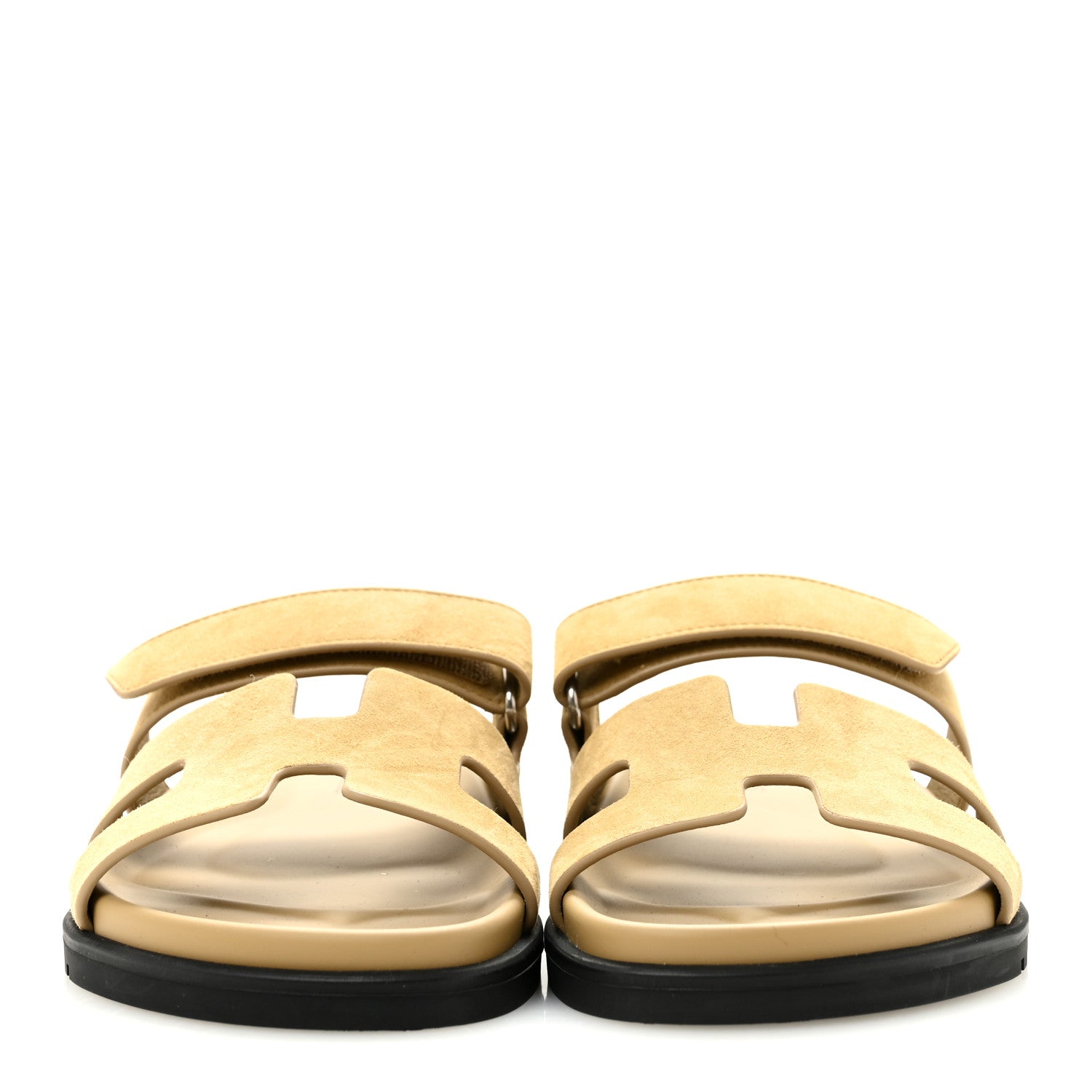 Hermes Suede Goatskin Womens Chypre Sandals 37.5 Beige Lin 1924157