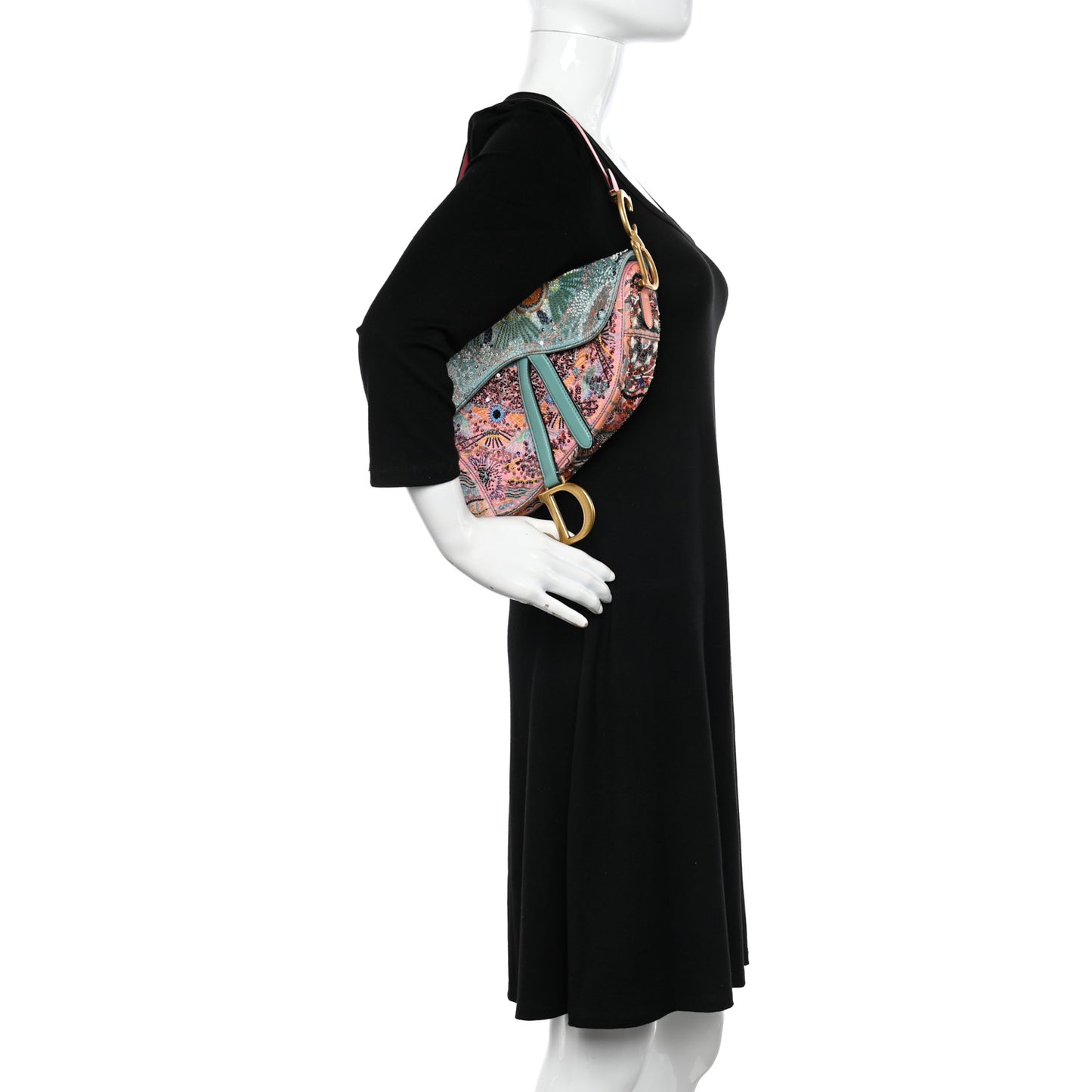 Satin Beaded Saddle Bag Pink Multicolor