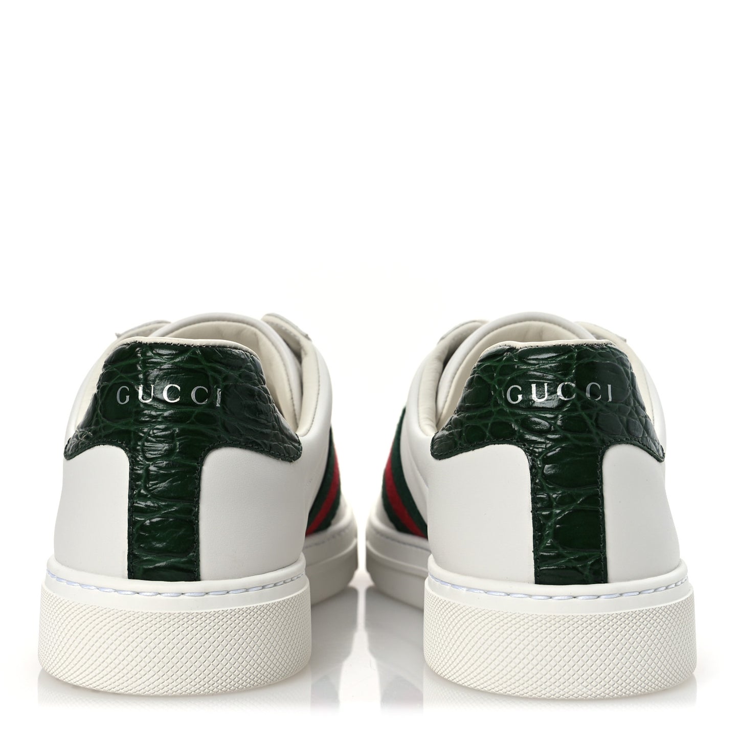 Calfskin Crocodile Web Womens Ace Sneakers 39.5 White Green
